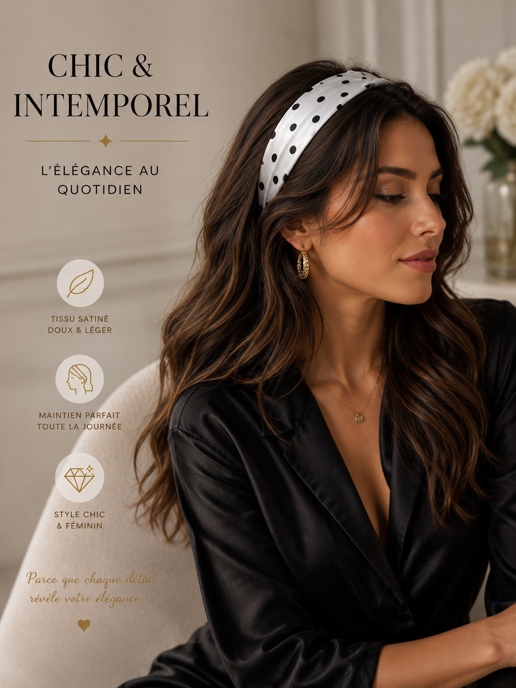 Bandeau en Satin à Pois – Antidérapant