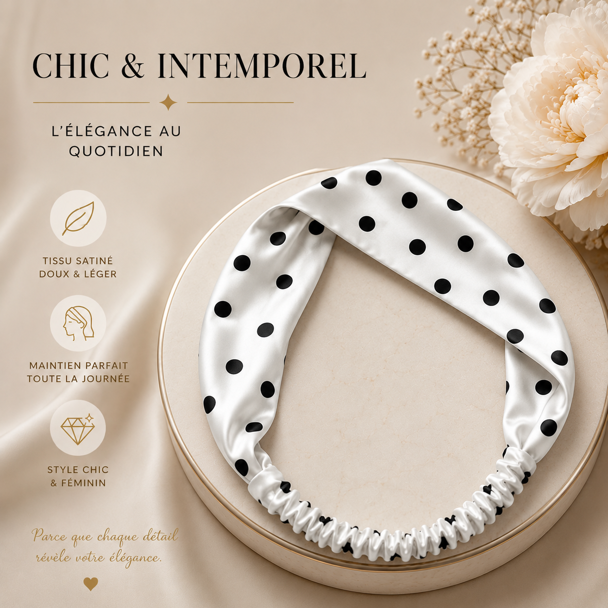 Bandeau en Satin à Pois – Antidérapant