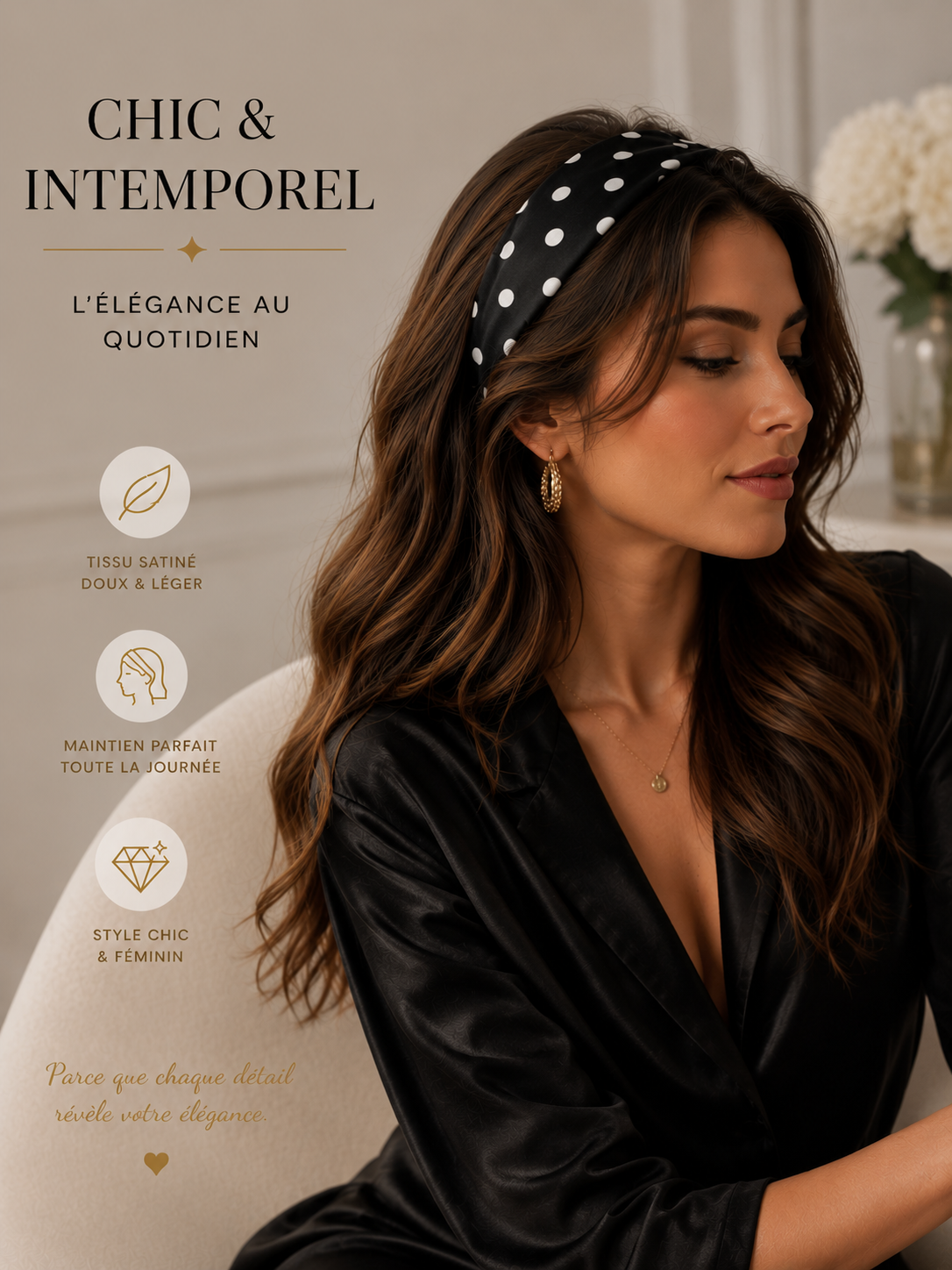 Bandeau en Satin à Pois – Antidérapant