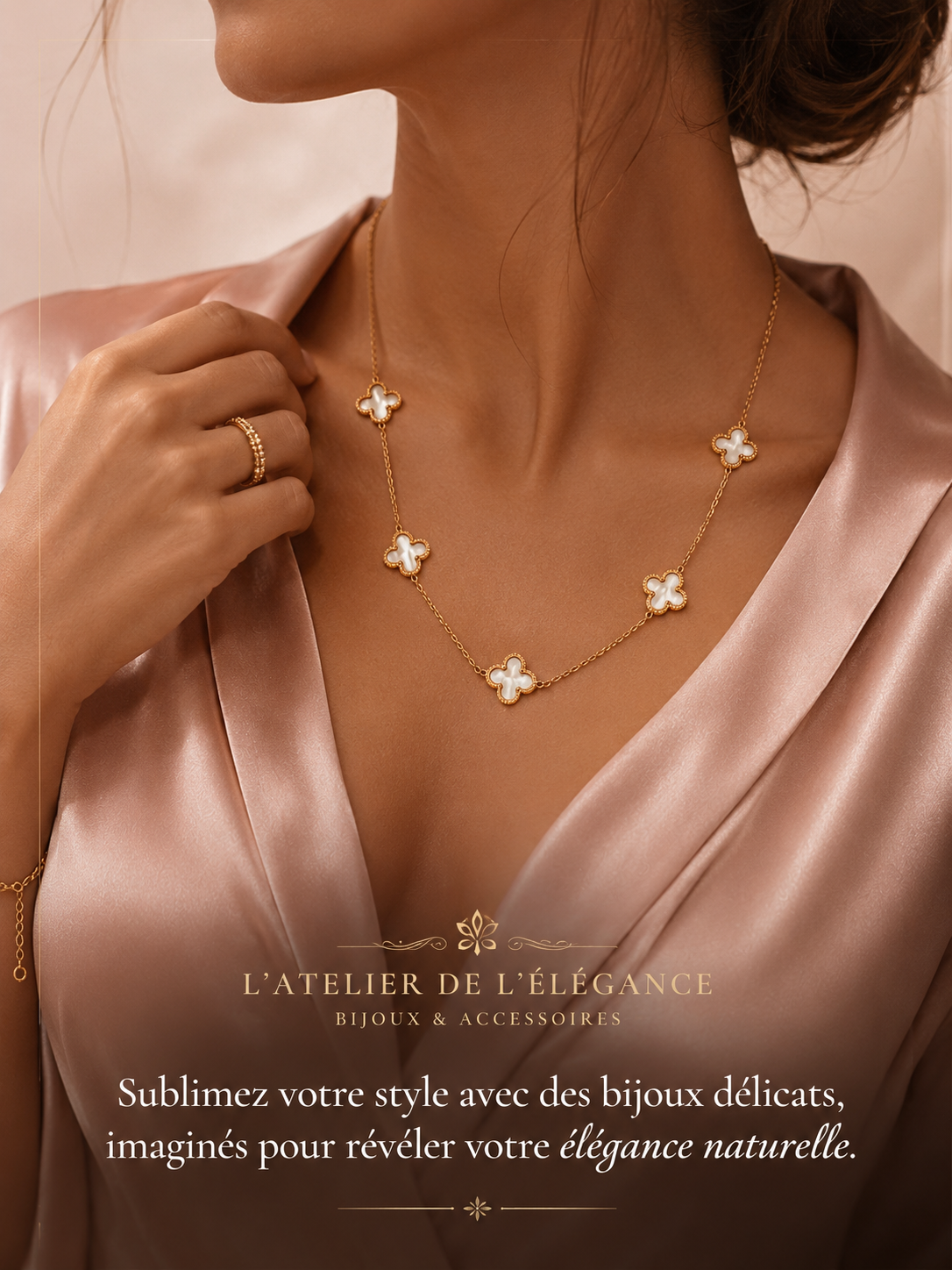 Collier Trèfle Porte-Bonheur — Nacre & Or