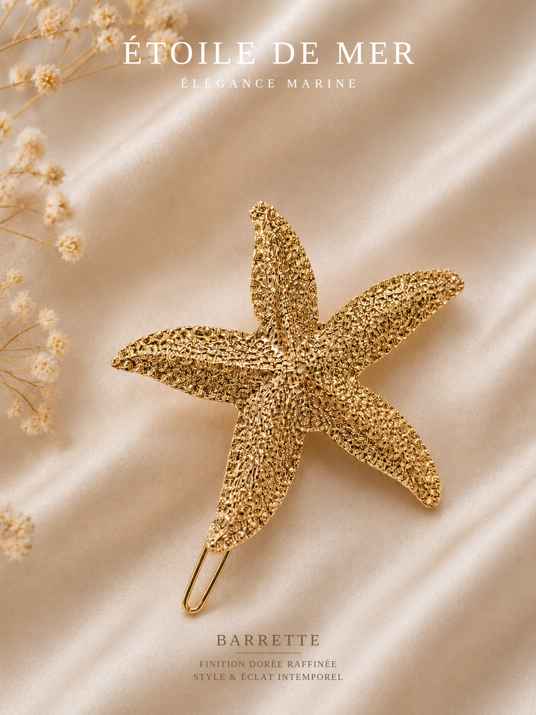 Barrette Étoile de Mer Dorée - Accessoire Cheveux Elégant
