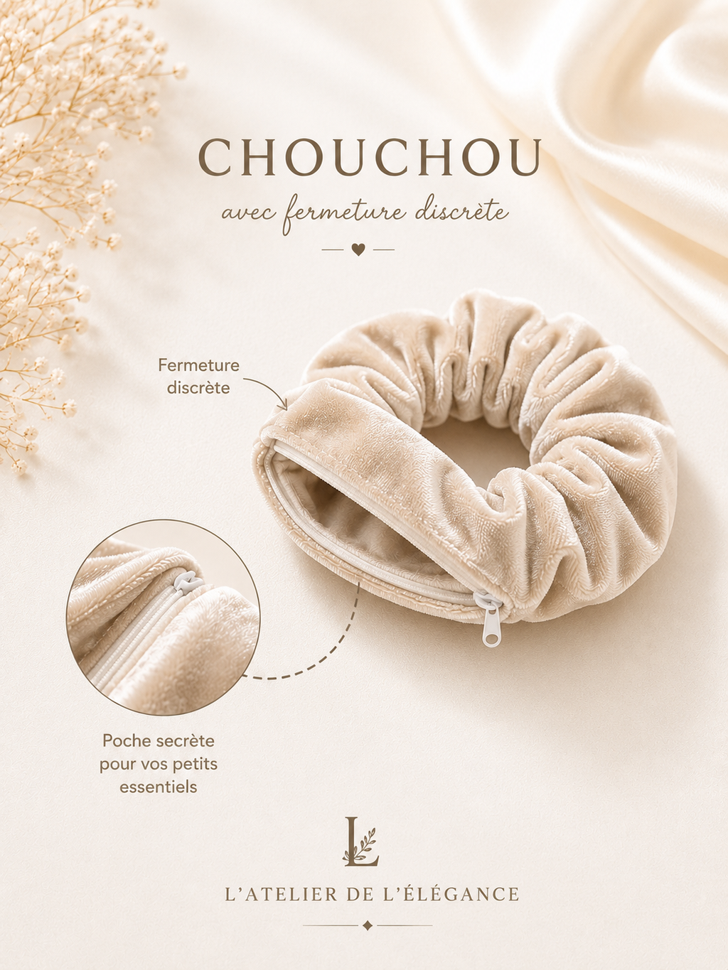 Chouchou à Poche Secrète — Beige Crème